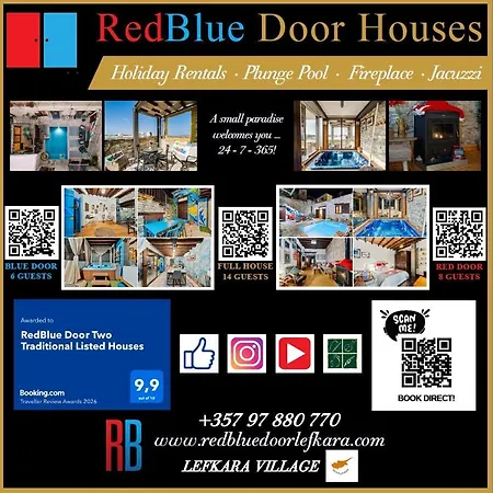 Redblue Door Two Traditional Listed Nyaraló Páno Léfkara